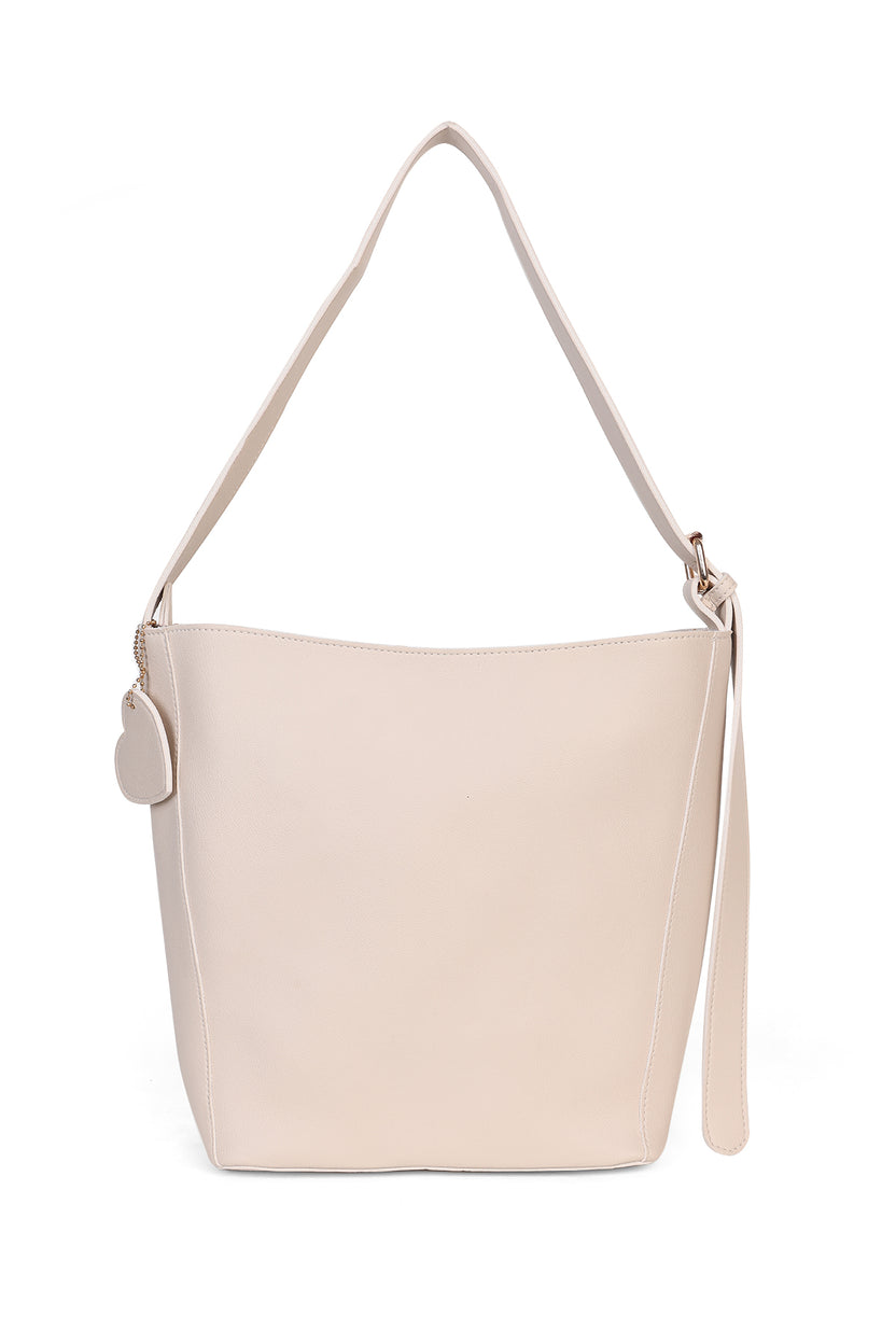 Beige Solid Tote Bag For Women - Image 2