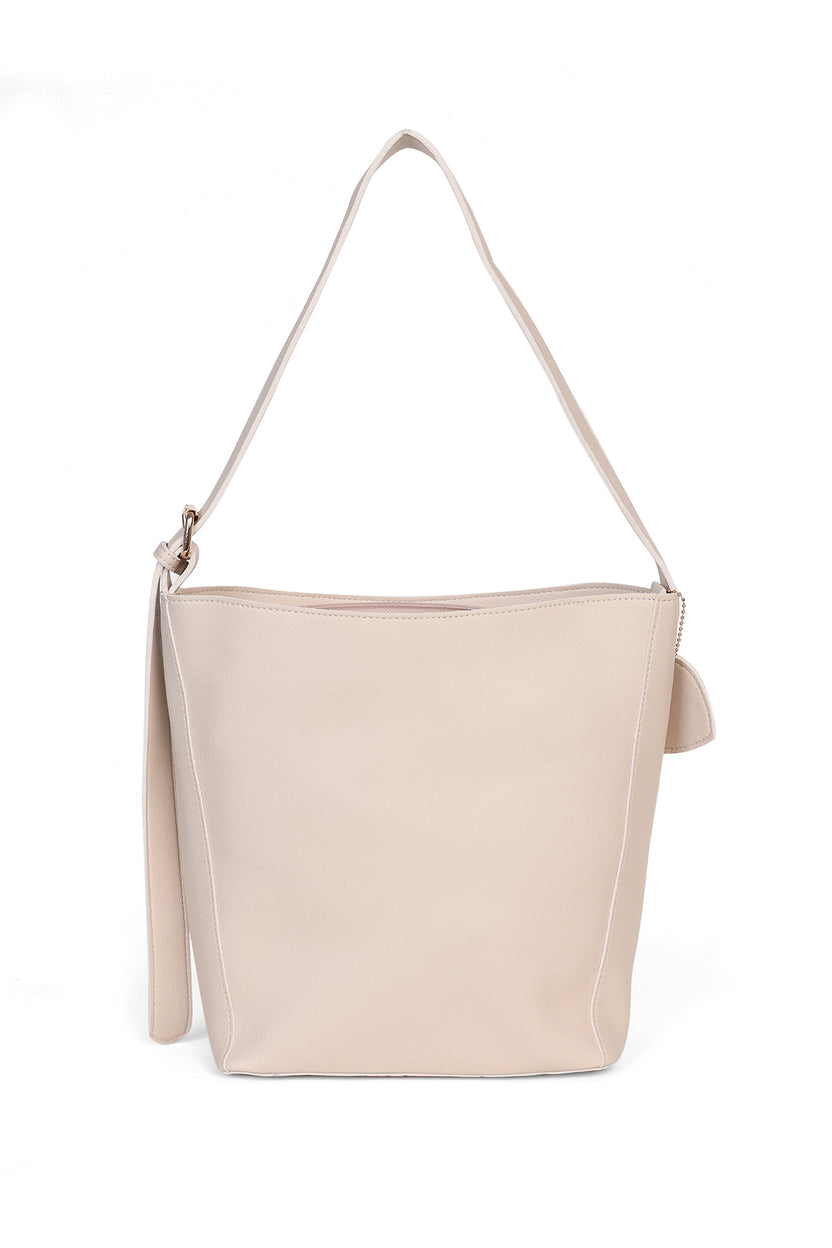 Beige Solid Tote Bag For Women - Image 5