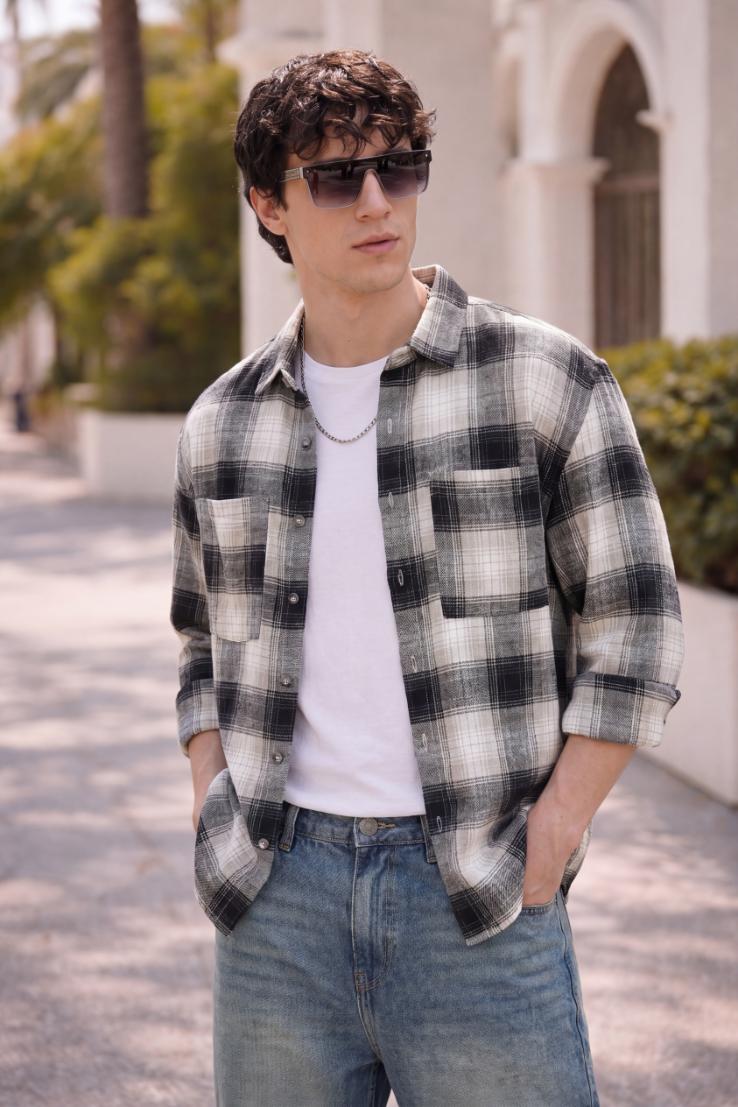 Grey Cotton Regular Fit Shirt For Men - Image 1