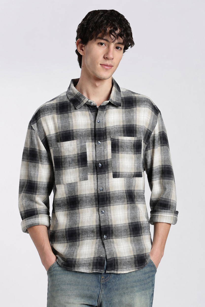 Grey Cotton Regular Fit Shirt For Men - Image 2