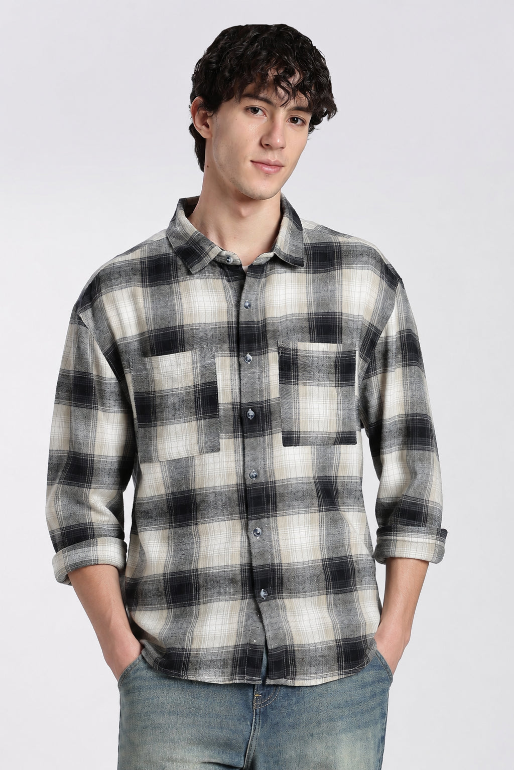 Grey Cotton Regular Fit Shirt For Men - Image 2