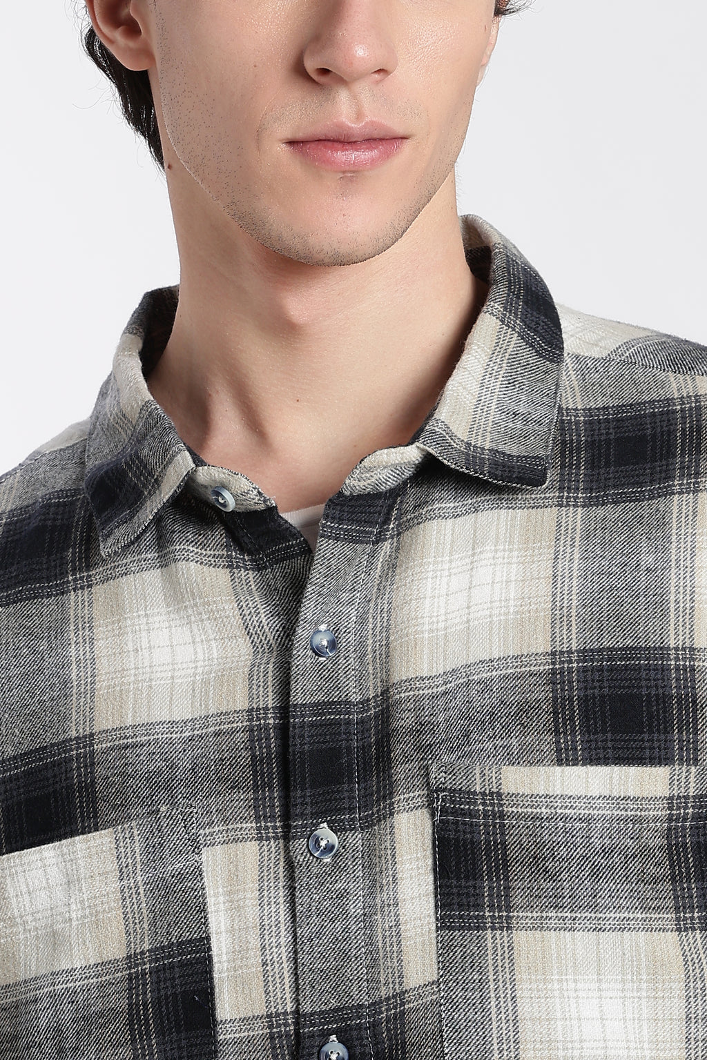 Grey Cotton Regular Fit Shirt For Men - Image 3