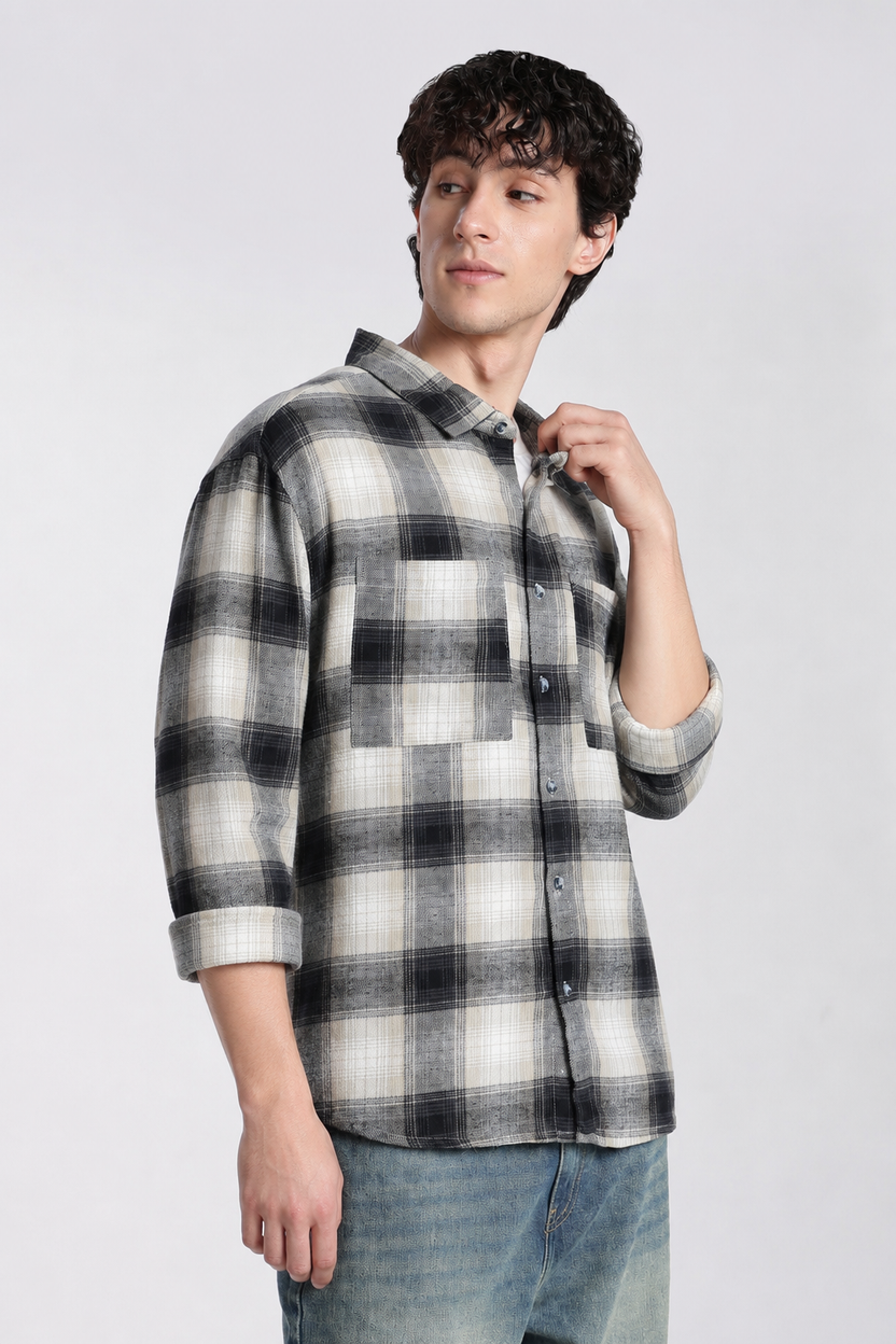 Grey Cotton Regular Fit Shirt For Men - Image 4