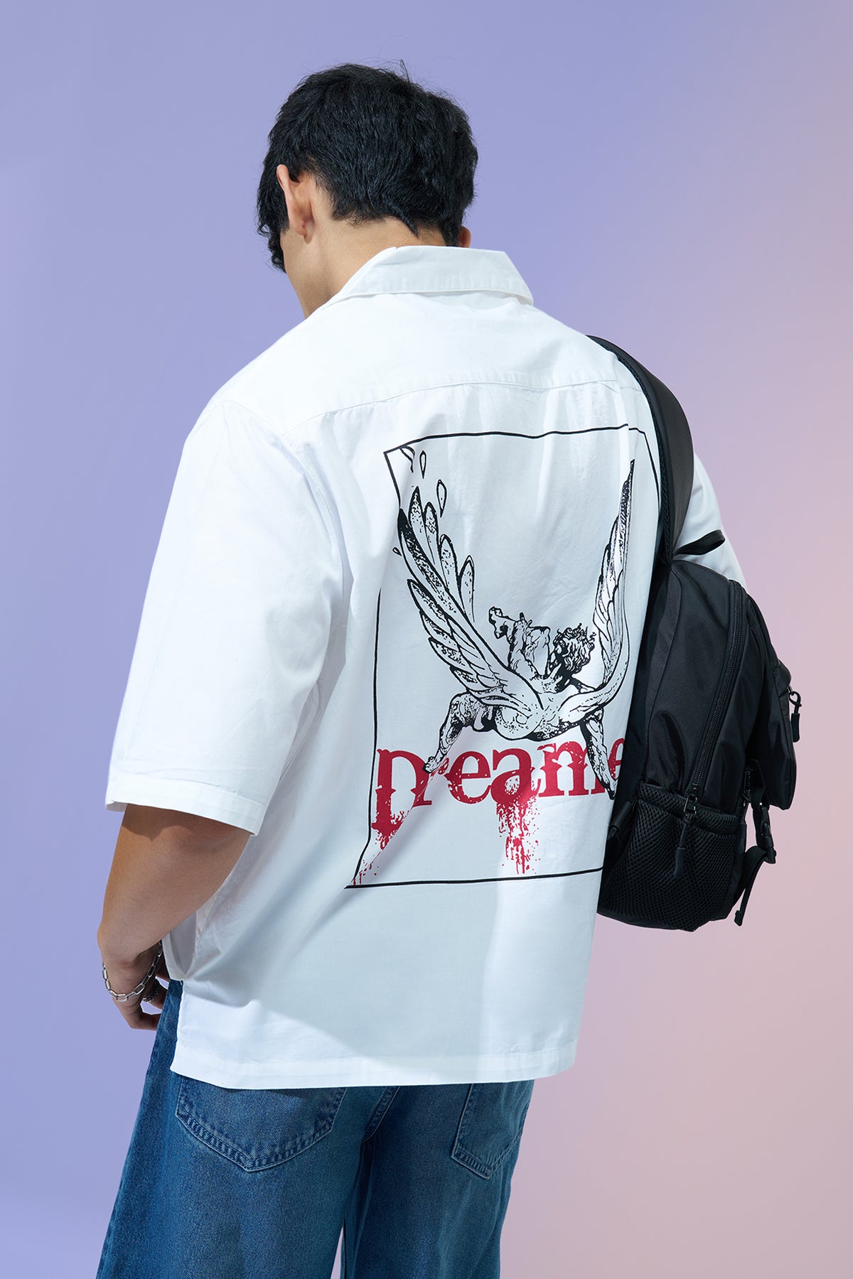 White Graphic Printed Oversized Fit Shirt for Men - Image 1