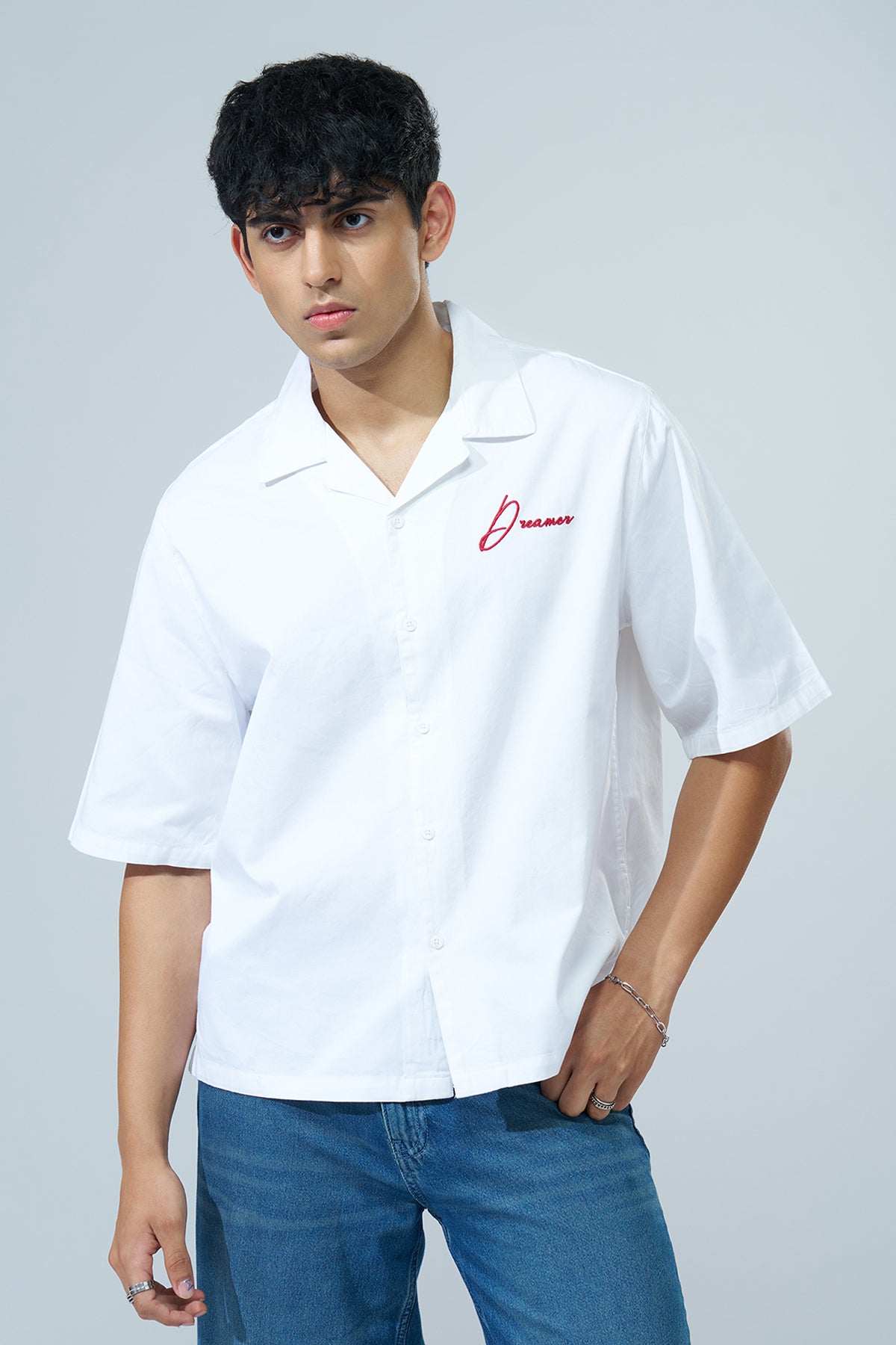 White Graphic Printed Oversized Fit Shirt for Men - Image 2
