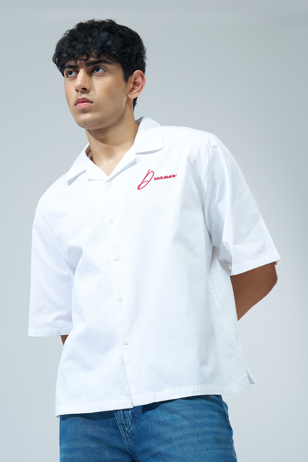White Graphic Printed Oversized Fit Shirt for Men - Image 4
