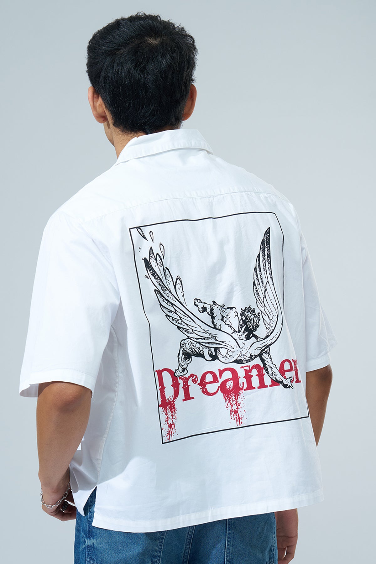 White Graphic Printed Oversized Fit Shirt for Men - Image 5