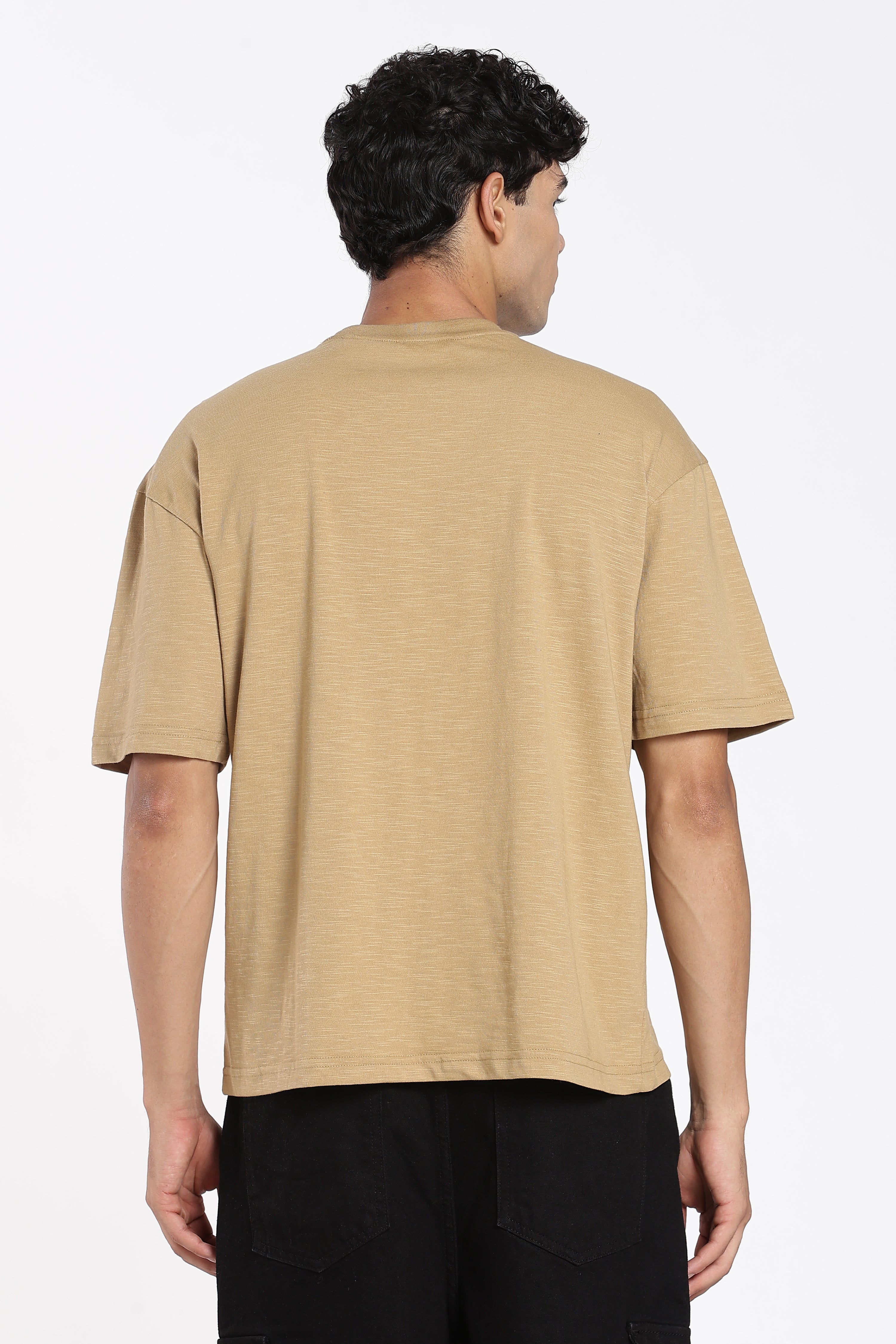 Khaki Drop Shoulder Sleeves Oversized Fit T-Shirt for Men - Image 5