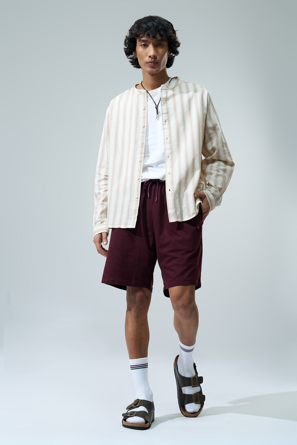 Off White Striped Regular Fit Casual Shirt For Men - Image 6
