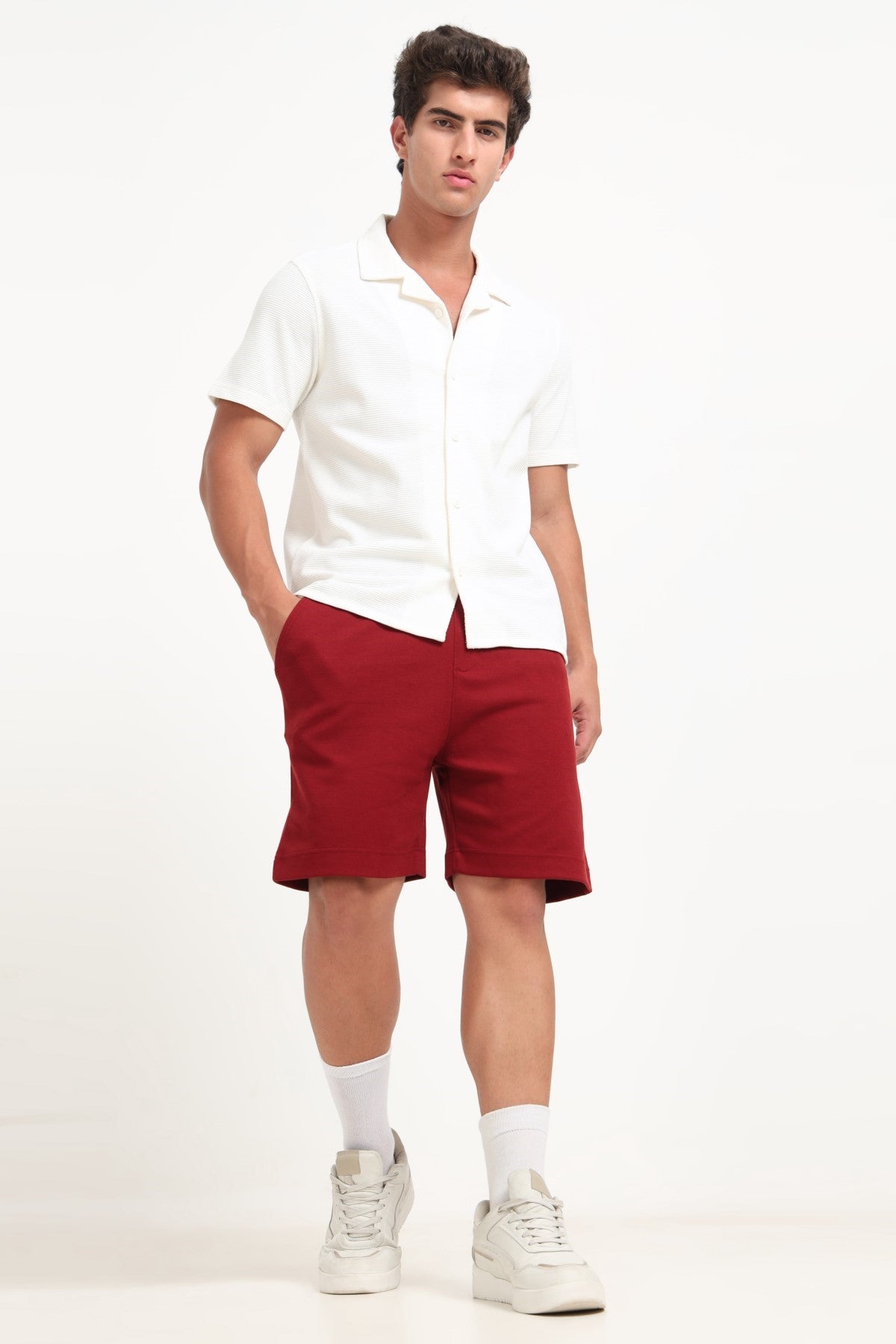Red Solid Regular Fit Shorts for Men - Image 6