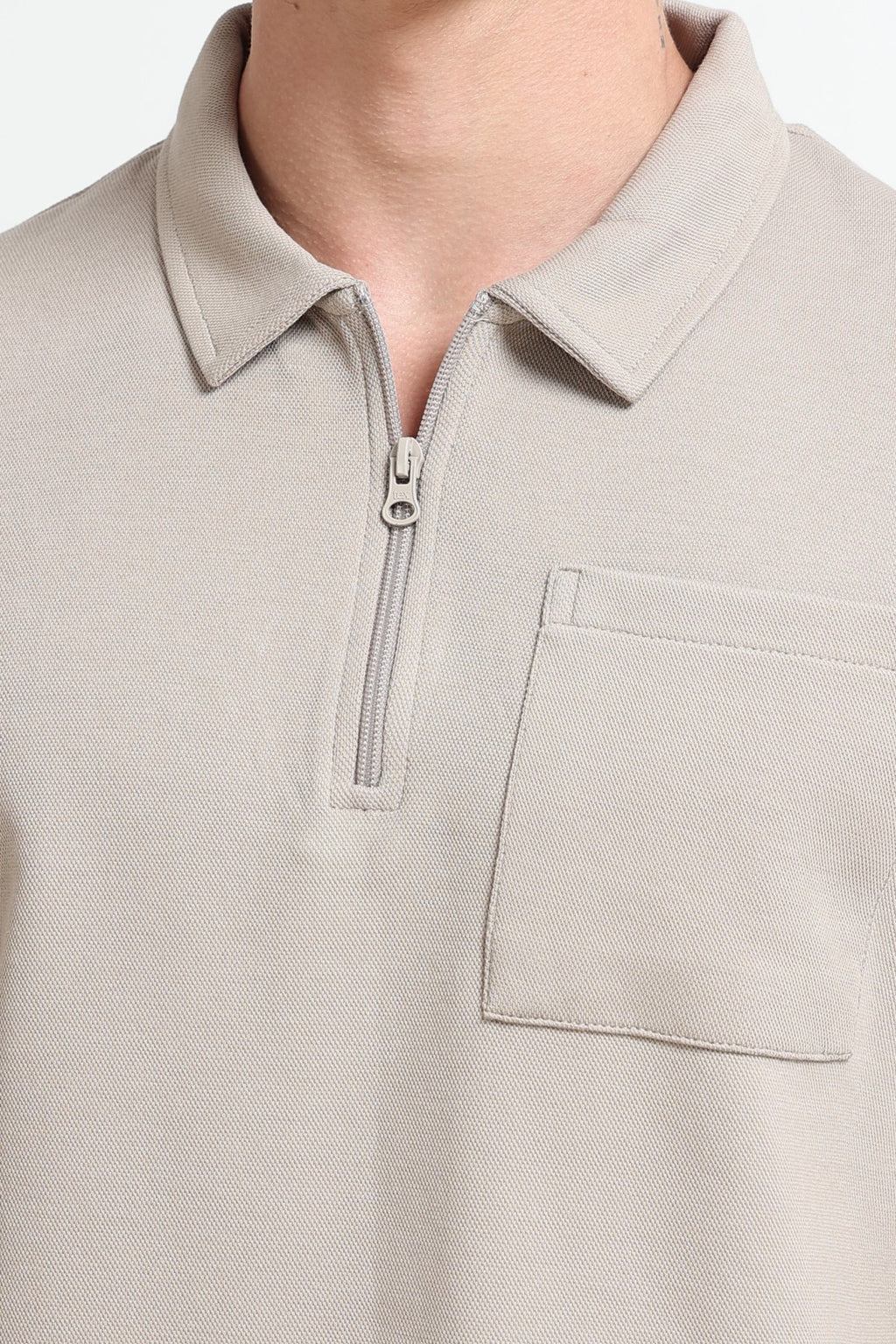 Beige Solid Regular Fit Polo T-Shirt for Men - Image 3