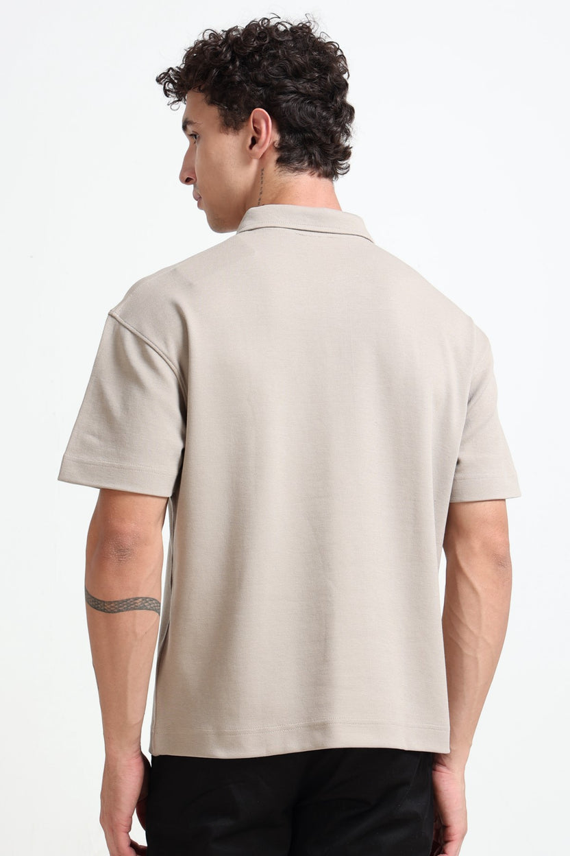 Beige Solid Regular Fit Polo T-Shirt for Men - Image 5
