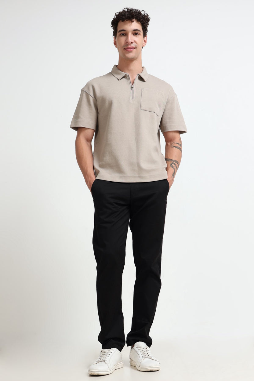 Beige Solid Regular Fit Polo T-Shirt for Men - Image 6