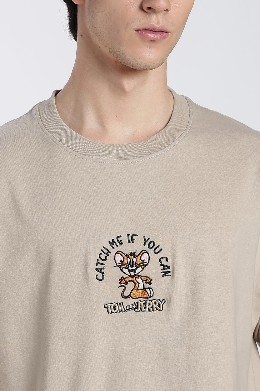Beige Tom and Jerry Oversized Fit T-Shirt For Men - Image 3