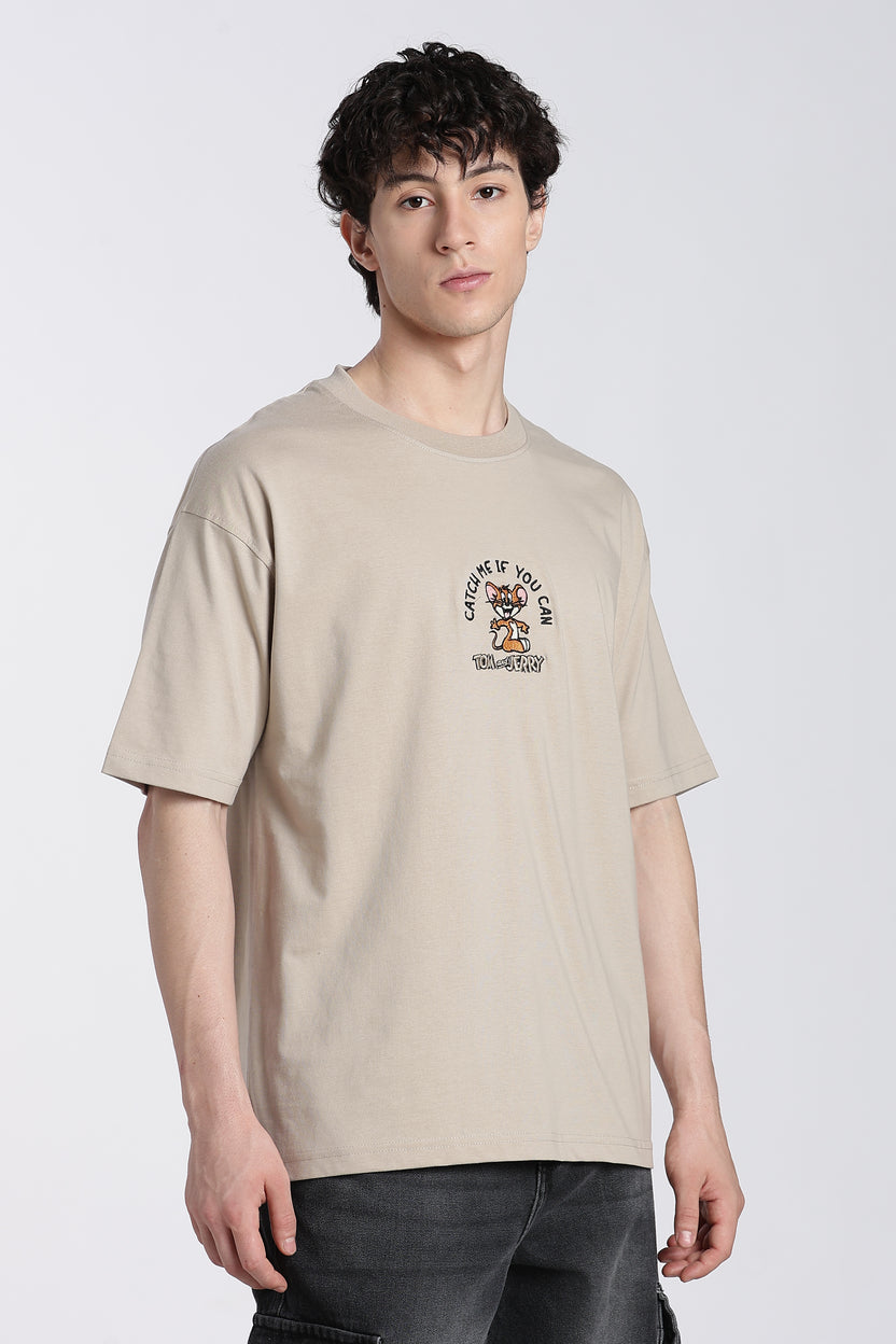 Beige Tom and Jerry Oversized Fit T-Shirt For Men - Image 4