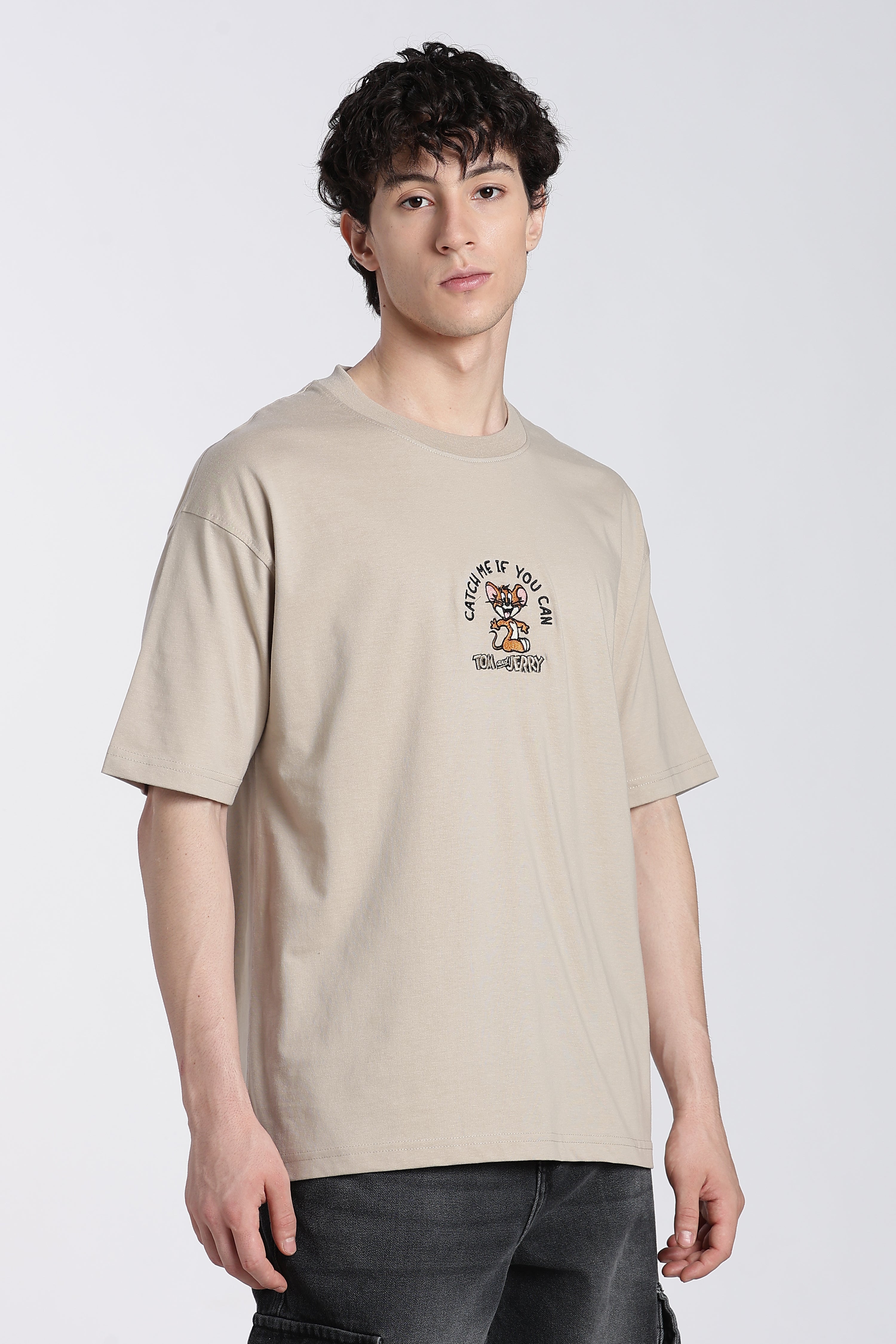 Beige Tom and Jerry Oversized Fit T-Shirt for Men - Image 4