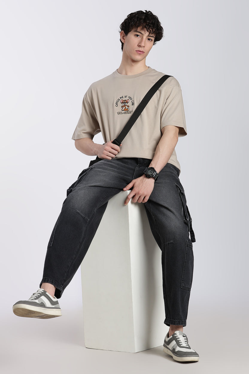 Beige Tom and Jerry Oversized Fit T-Shirt For Men - Image 6
