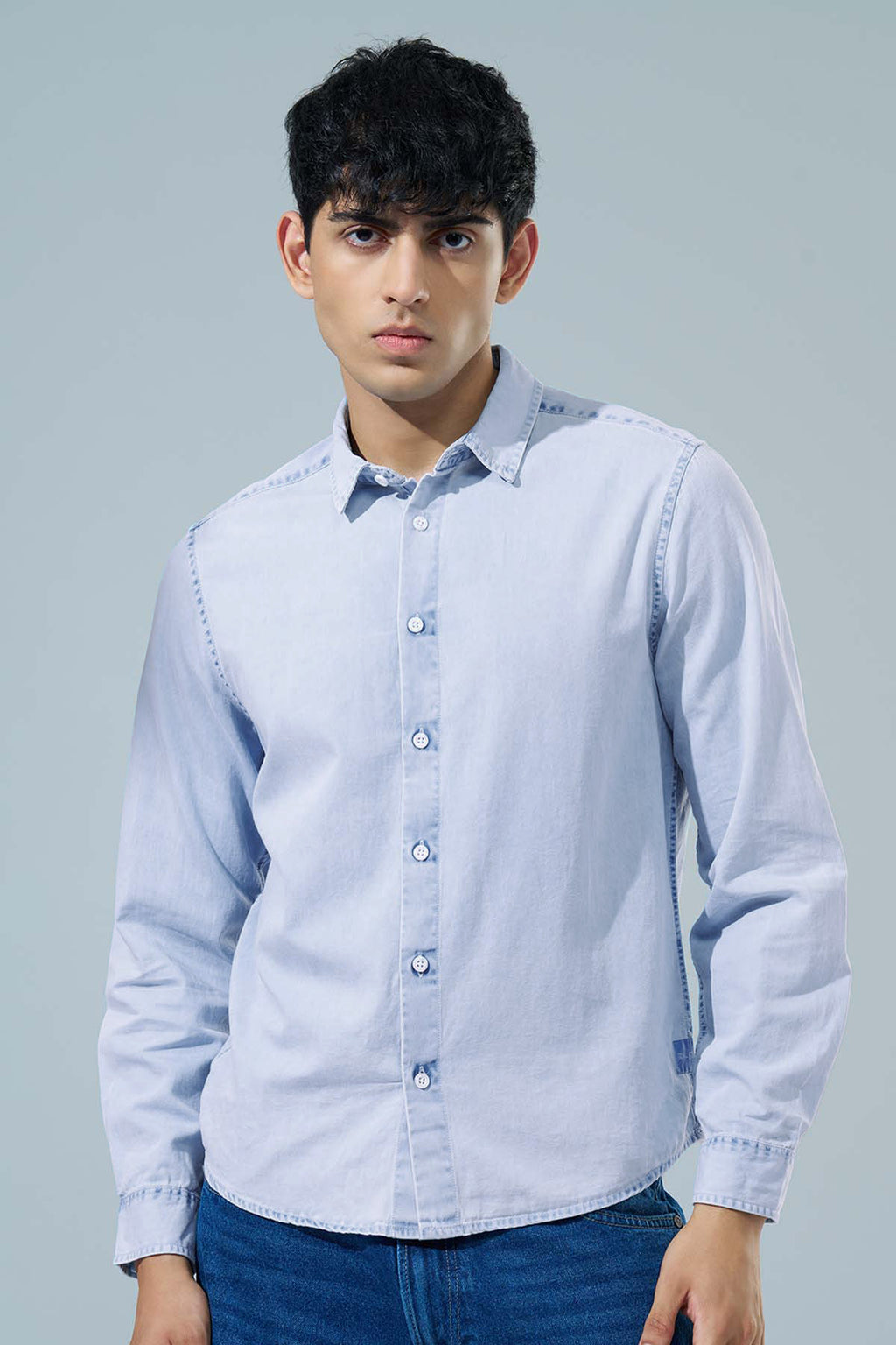 Light Blue Regular Fit Casual Shirt for Men - Image 3