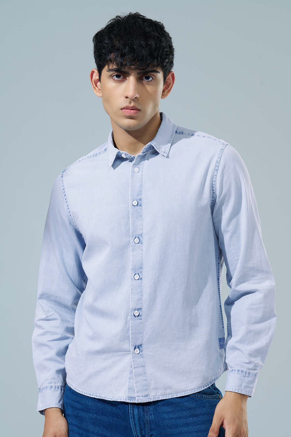 Light Blue Regular Fit Casual Shirt for Men - Image 3