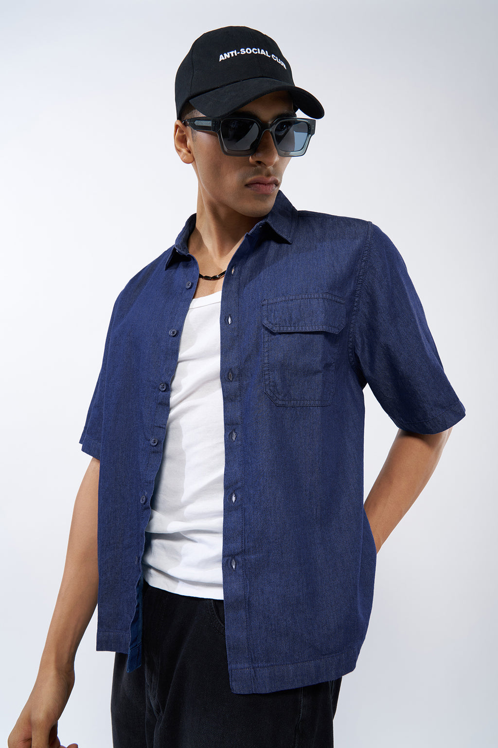 Blue Solid Oversized Fit Shirt for Men - Image 1