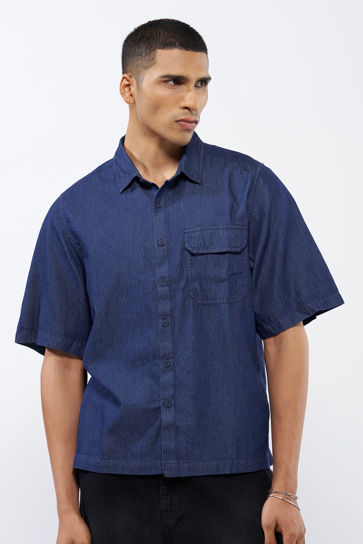 Blue Solid Oversized Fit Shirt for Men - Image 2