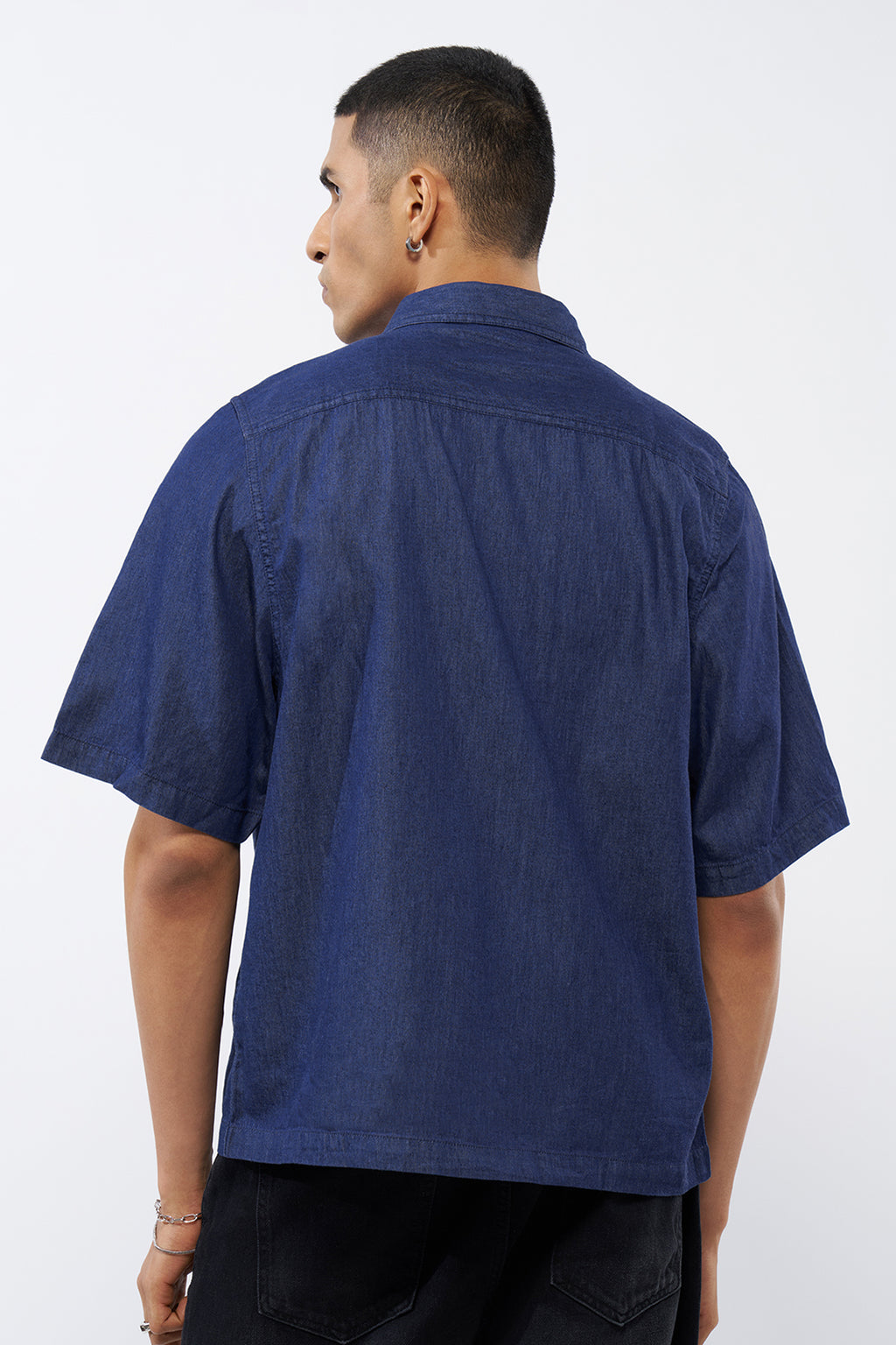 Blue Solid Oversized Fit Shirt for Men - Image 5
