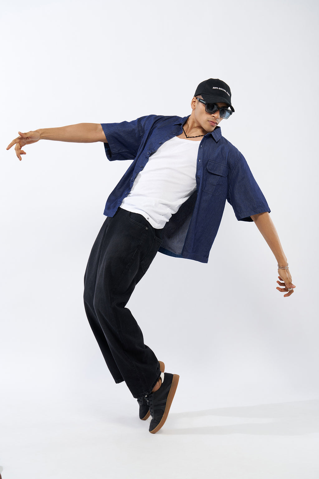 Blue Solid Oversized Fit Shirt for Men - Image 6
