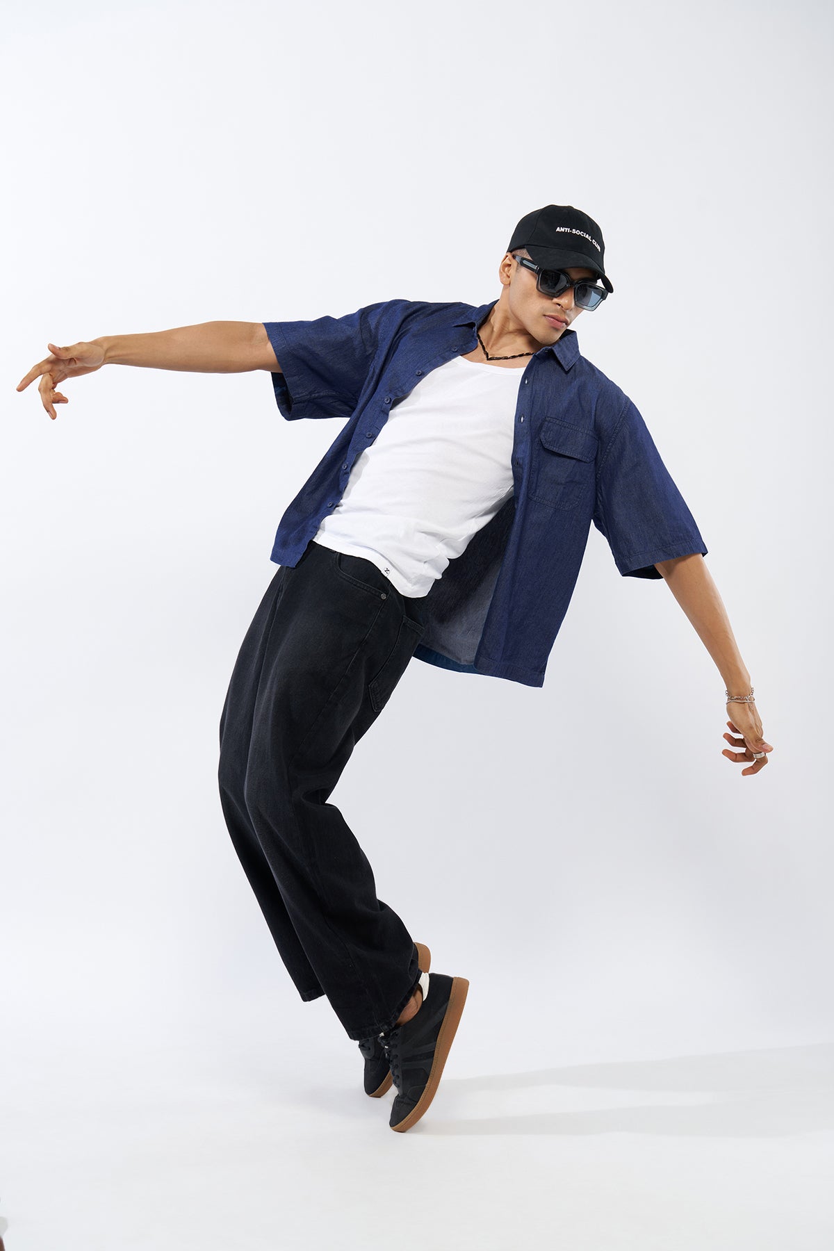 Blue Solid Oversized Fit Shirt for Men - Image 6