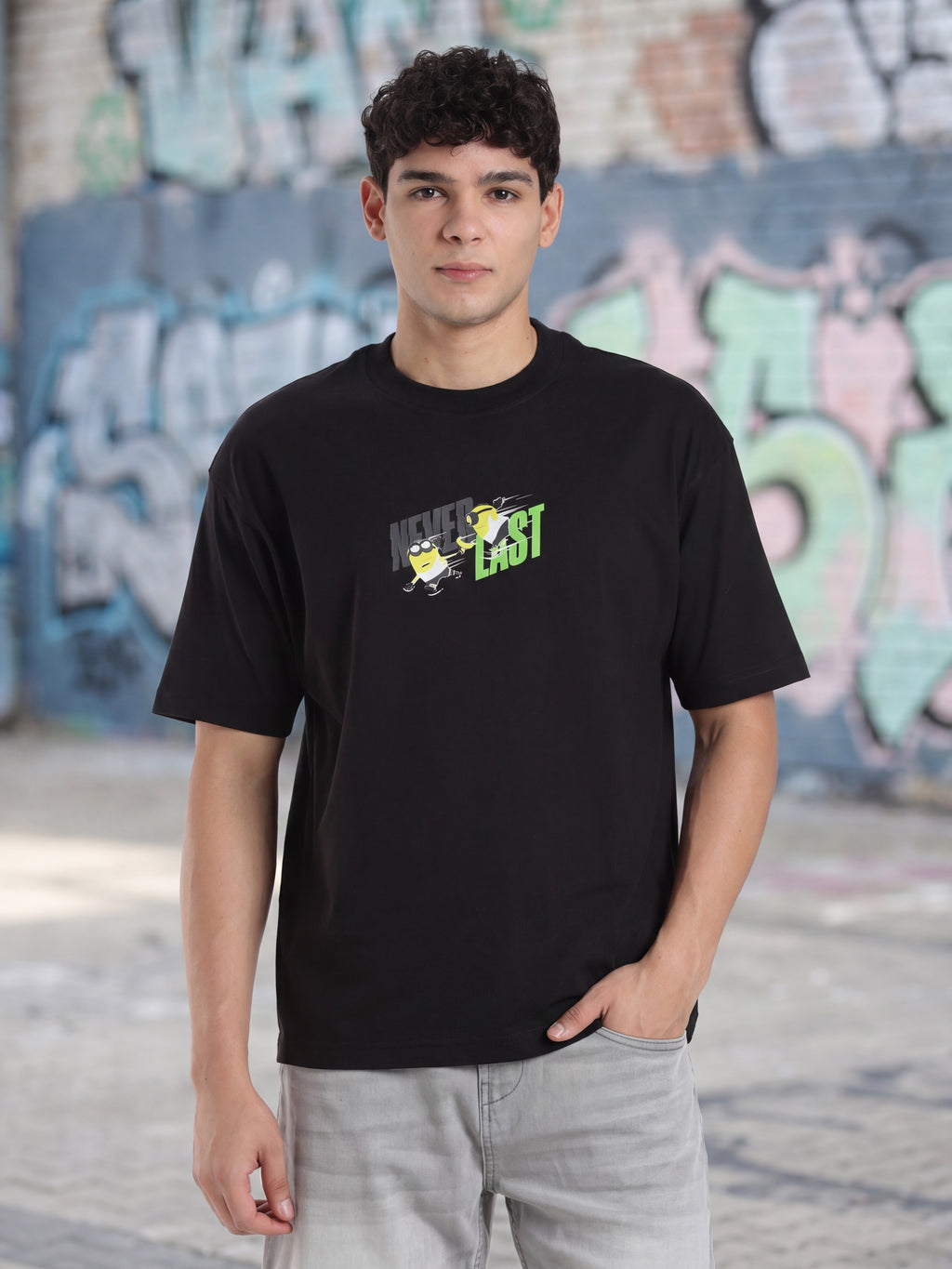 Black Graphic Oversized Fit T-Shirt for Men - Image 1