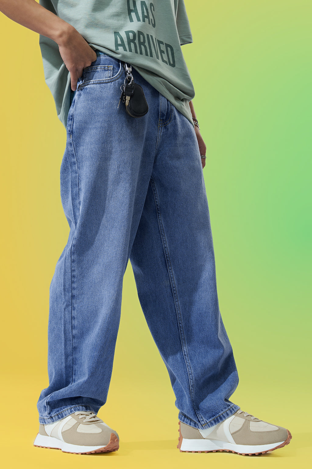 Light Blue Solid Baggy Fit Jeans for Men - Image 1