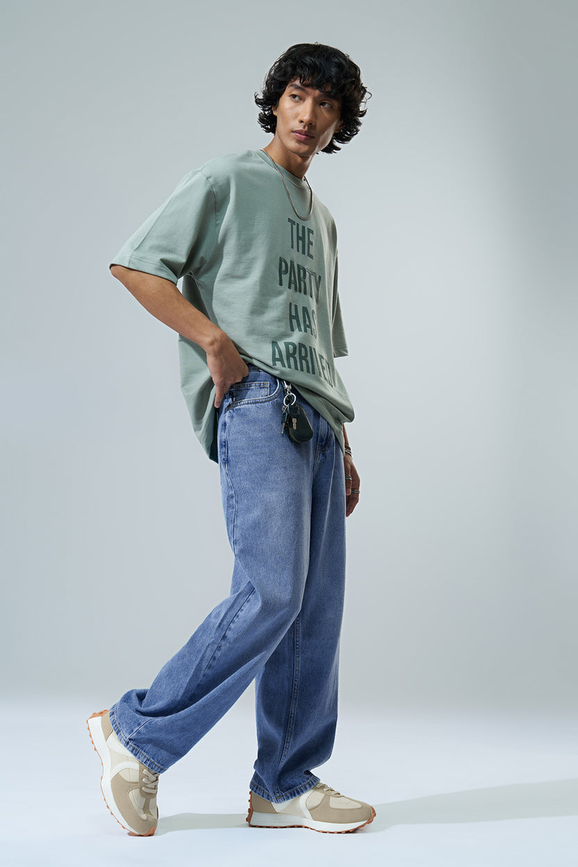 Light Blue Solid Baggy Fit Jeans for Men - Image 6