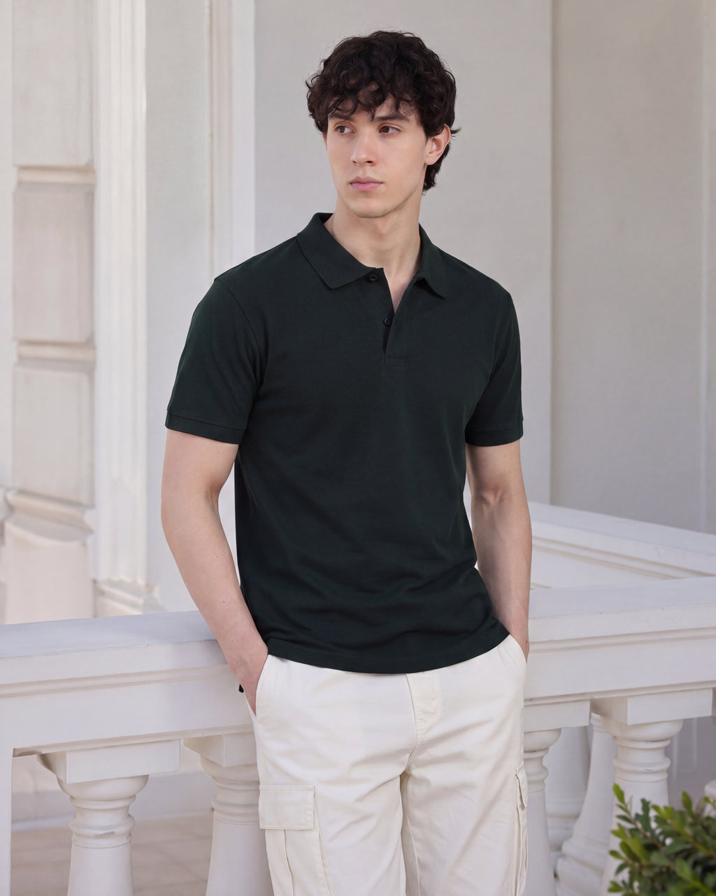 Green Solid Regular Fit Polo T-Shirt for Men - Image 1