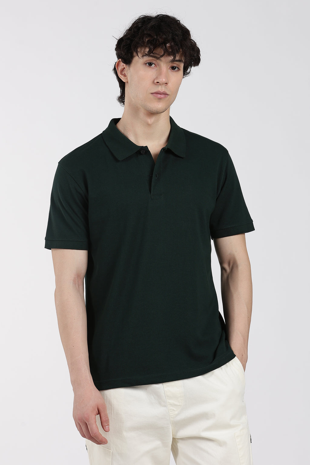 Green Solid Regular Fit Polo T-Shirt for Men - Image 2