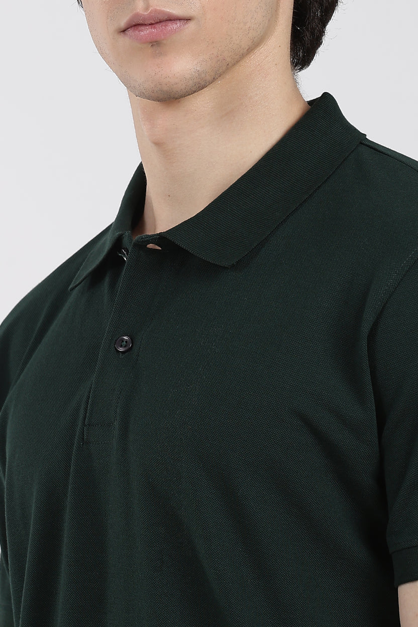 Green Solid Regular Fit Polo T-Shirt For Men - Image 3