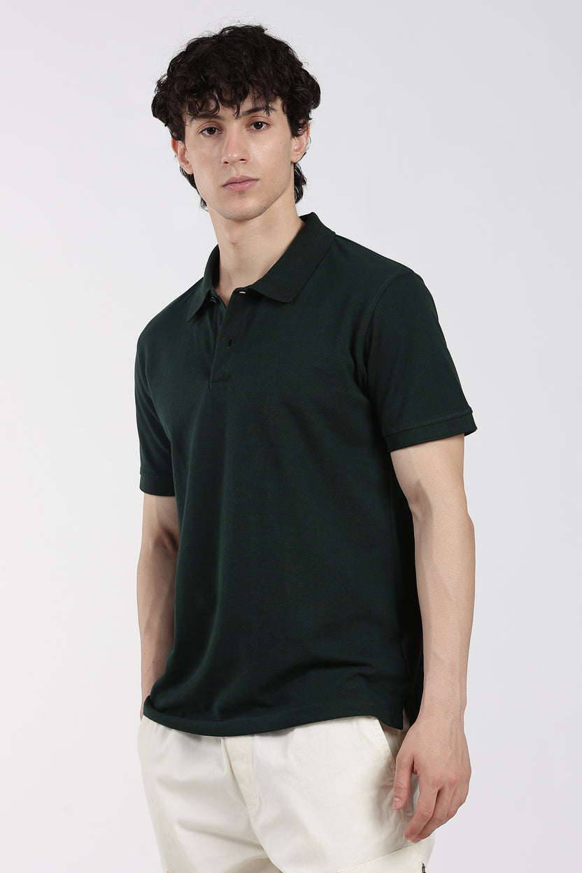 Green Solid Regular Fit Polo T-Shirt For Men - Image 4