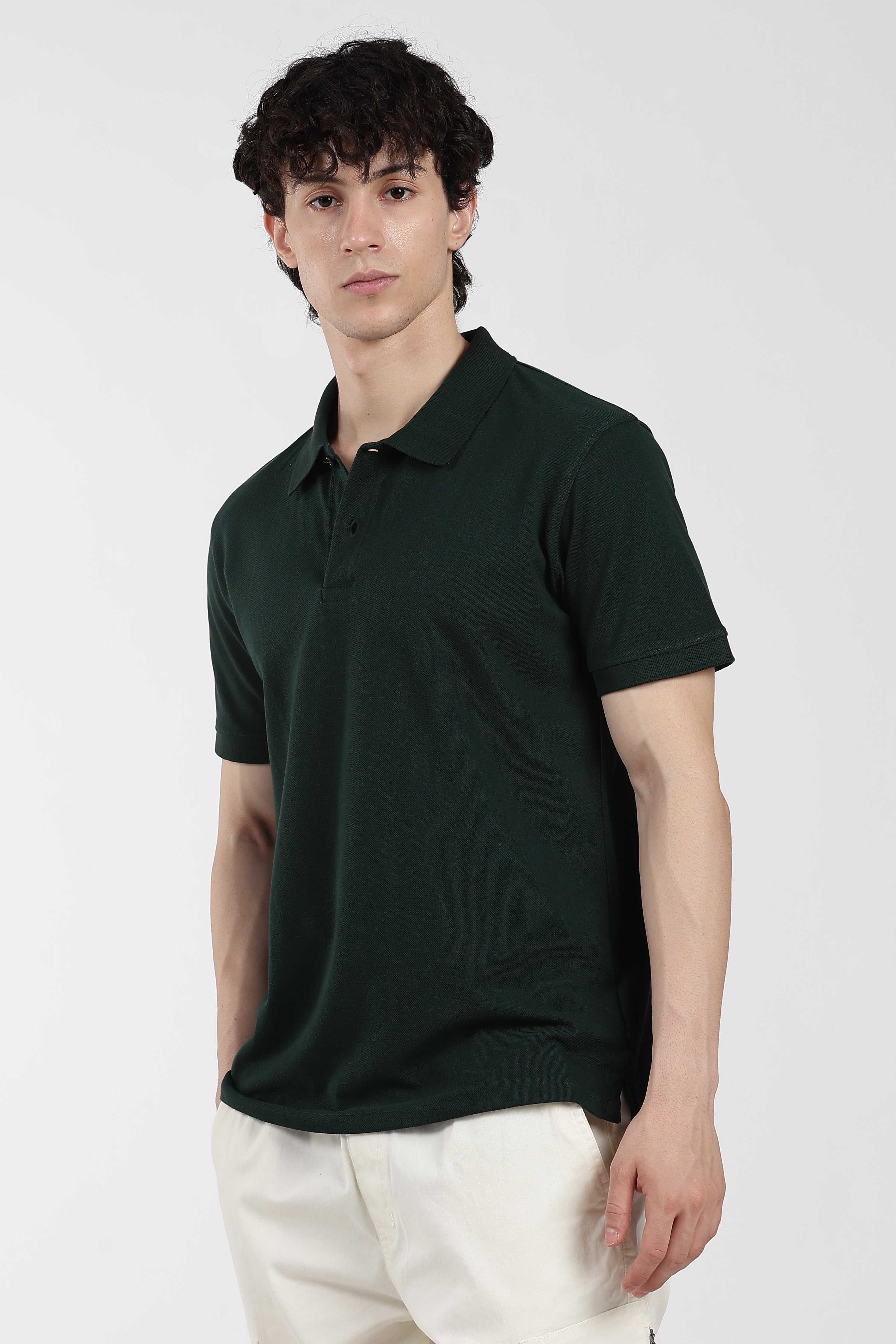 Green Solid Regular Fit Polo T-Shirt for Men - Image 4