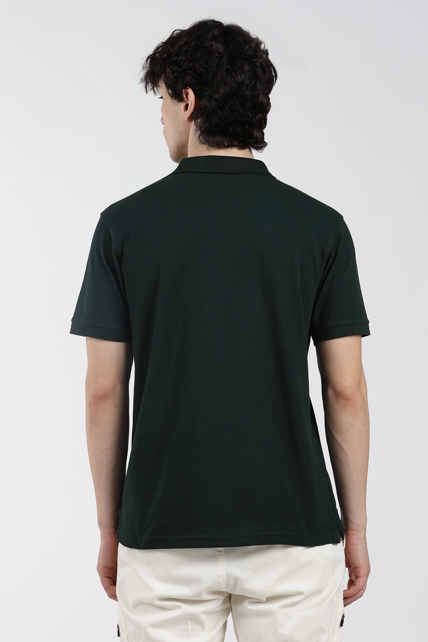 Green Solid Regular Fit Polo T-Shirt For Men - Image 5