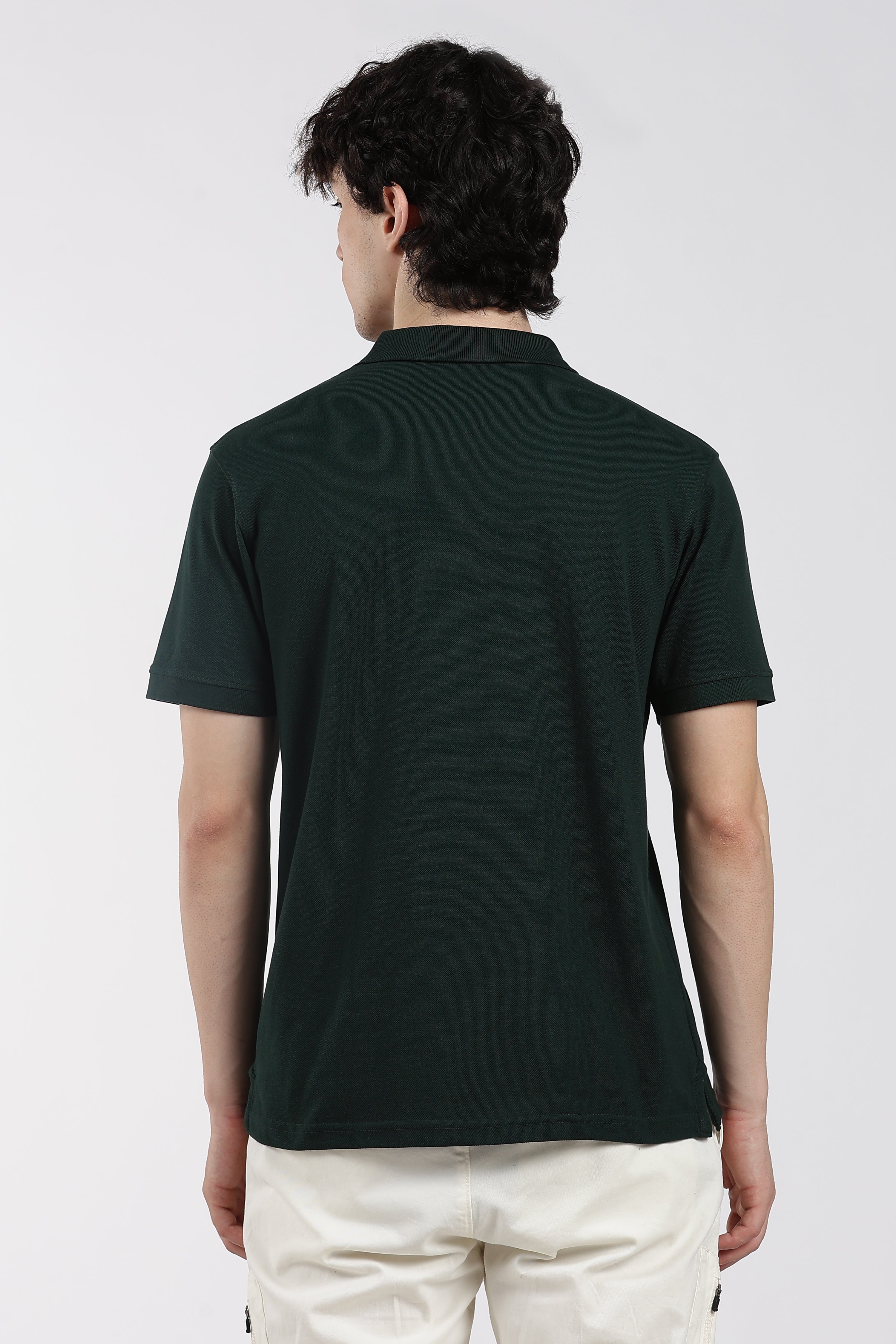 Green Solid Regular Fit Polo T-Shirt for Men - Image 5