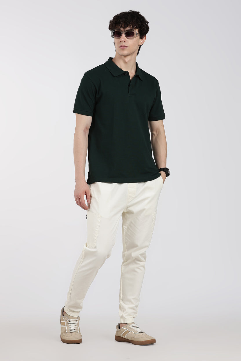 Green Solid Regular Fit Polo T-Shirt For Men - Image 6