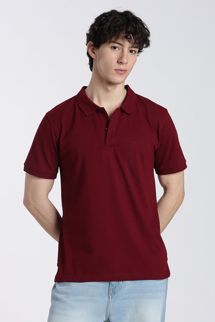 Maroon Solid Regular Fit Polo T-Shirt For Men - Image 2