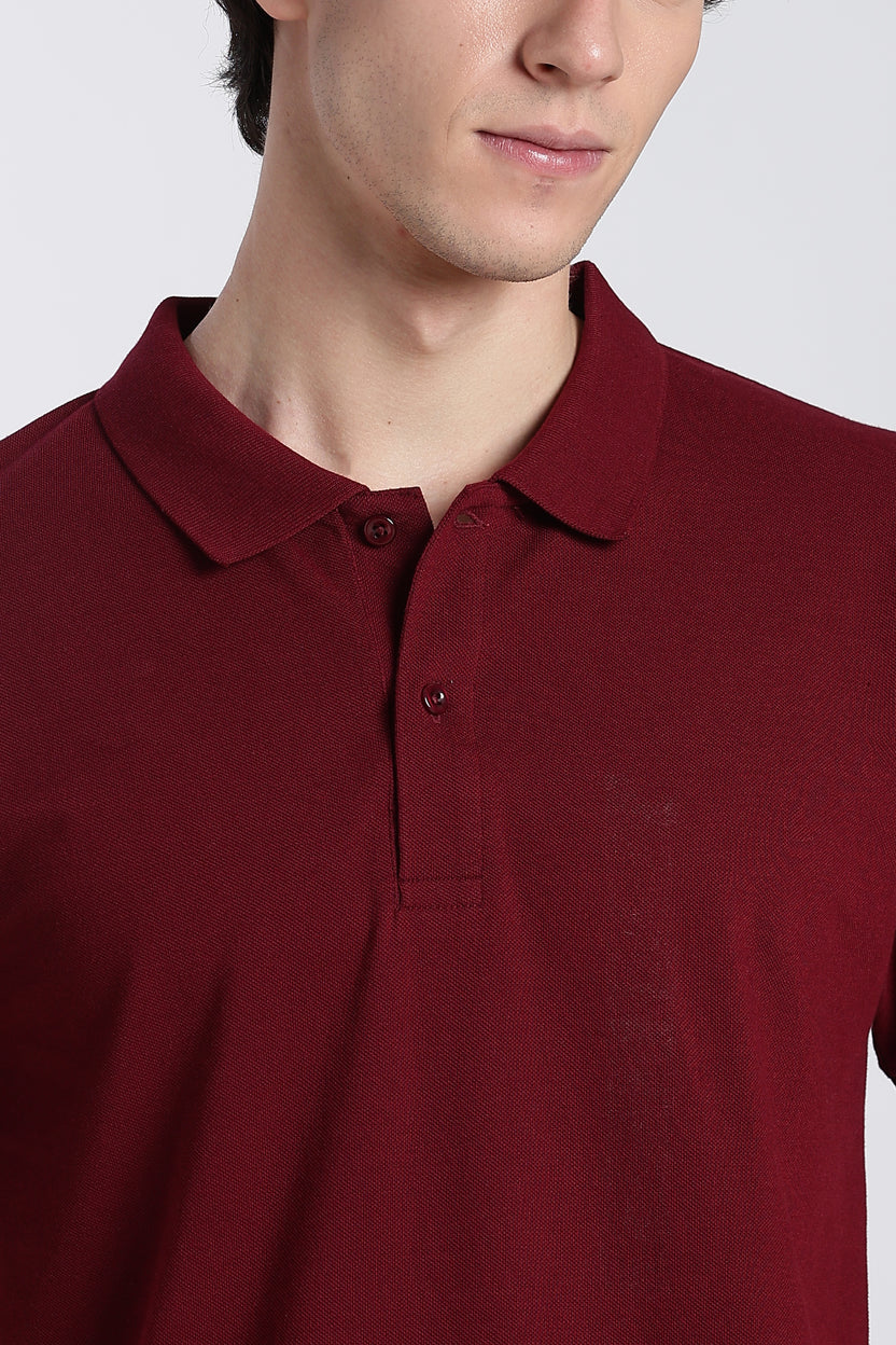 Maroon Solid Regular Fit Polo T-Shirt For Men - Image 3