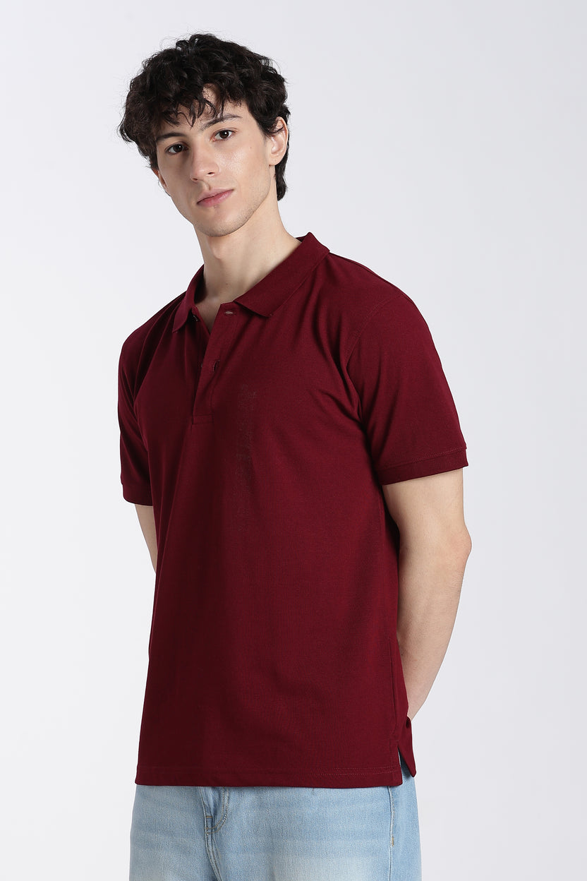 Maroon Solid Regular Fit Polo T-Shirt For Men - Image 4