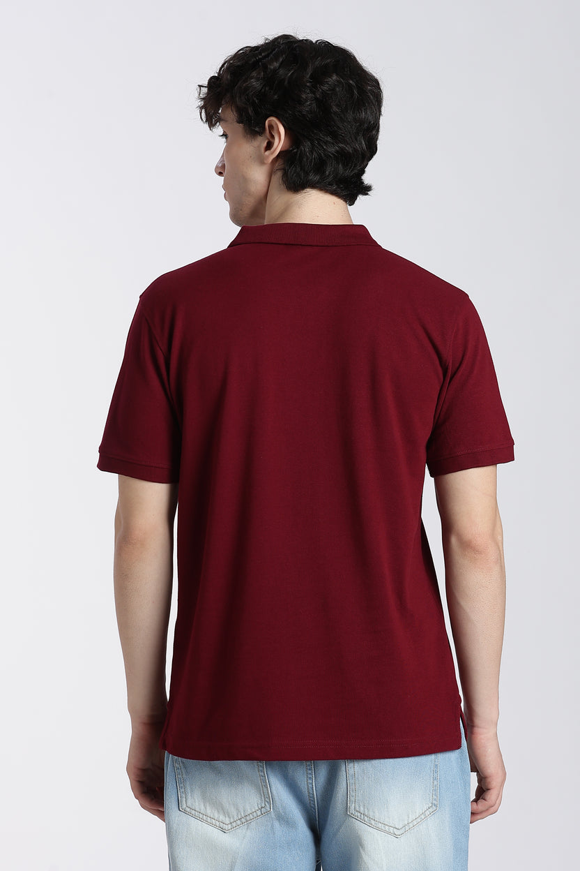 Maroon Solid Regular Fit Polo T-Shirt For Men - Image 5
