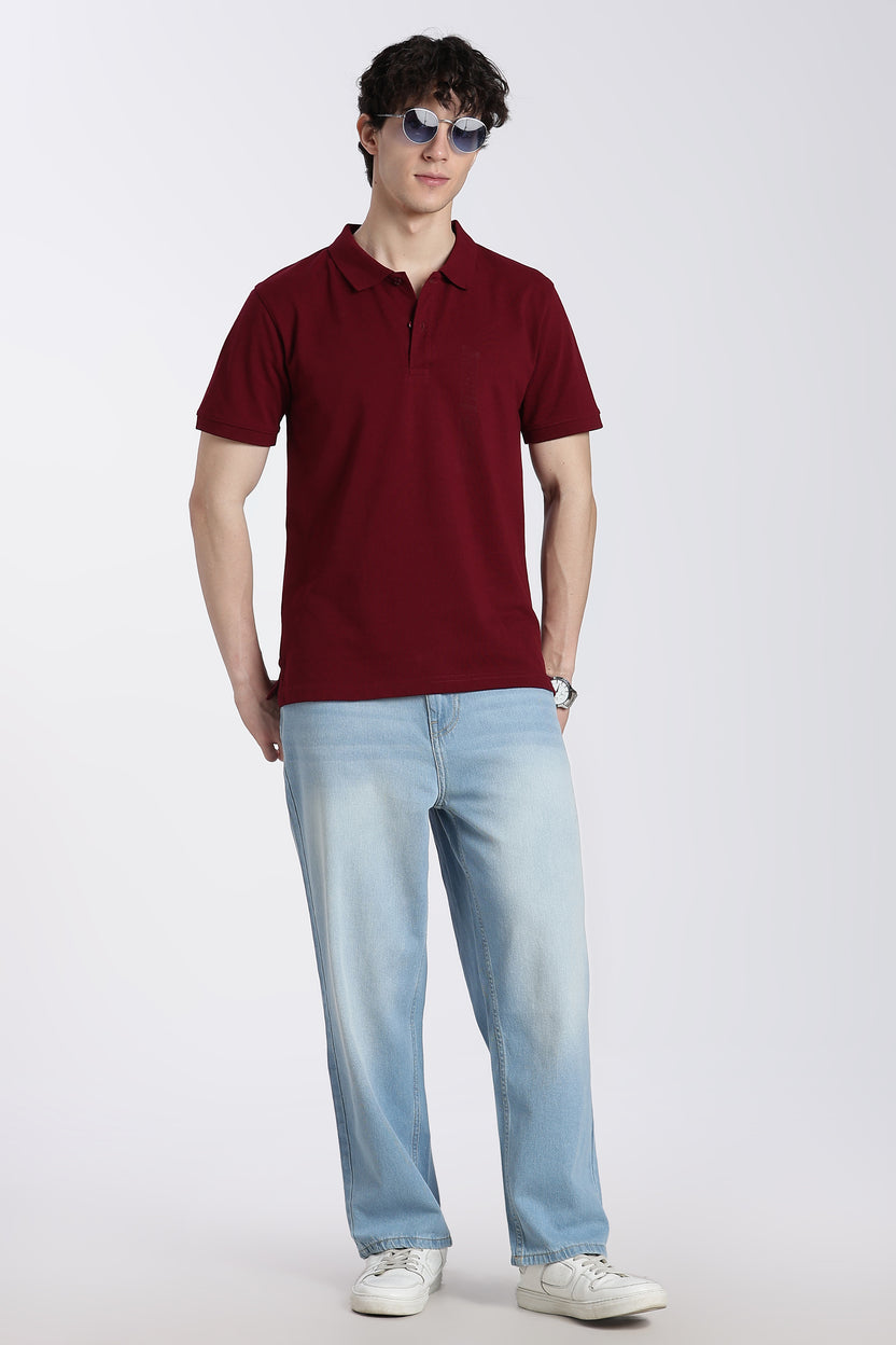 Maroon Solid Regular Fit Polo T-Shirt For Men - Image 6