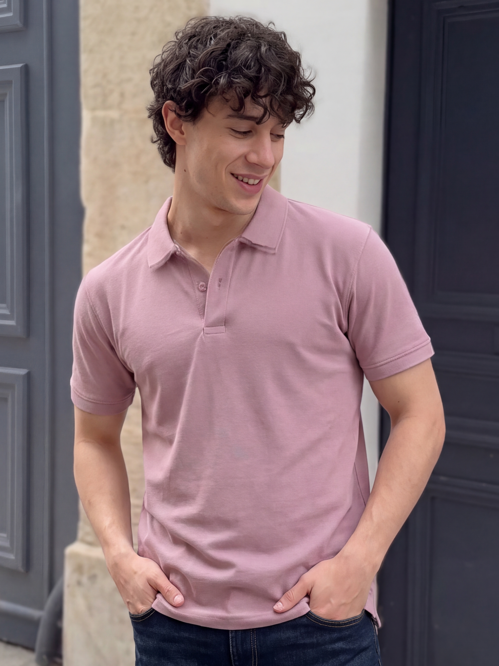 Mauve Solid Regular Fit Polo T-Shirt for Men - Image 1