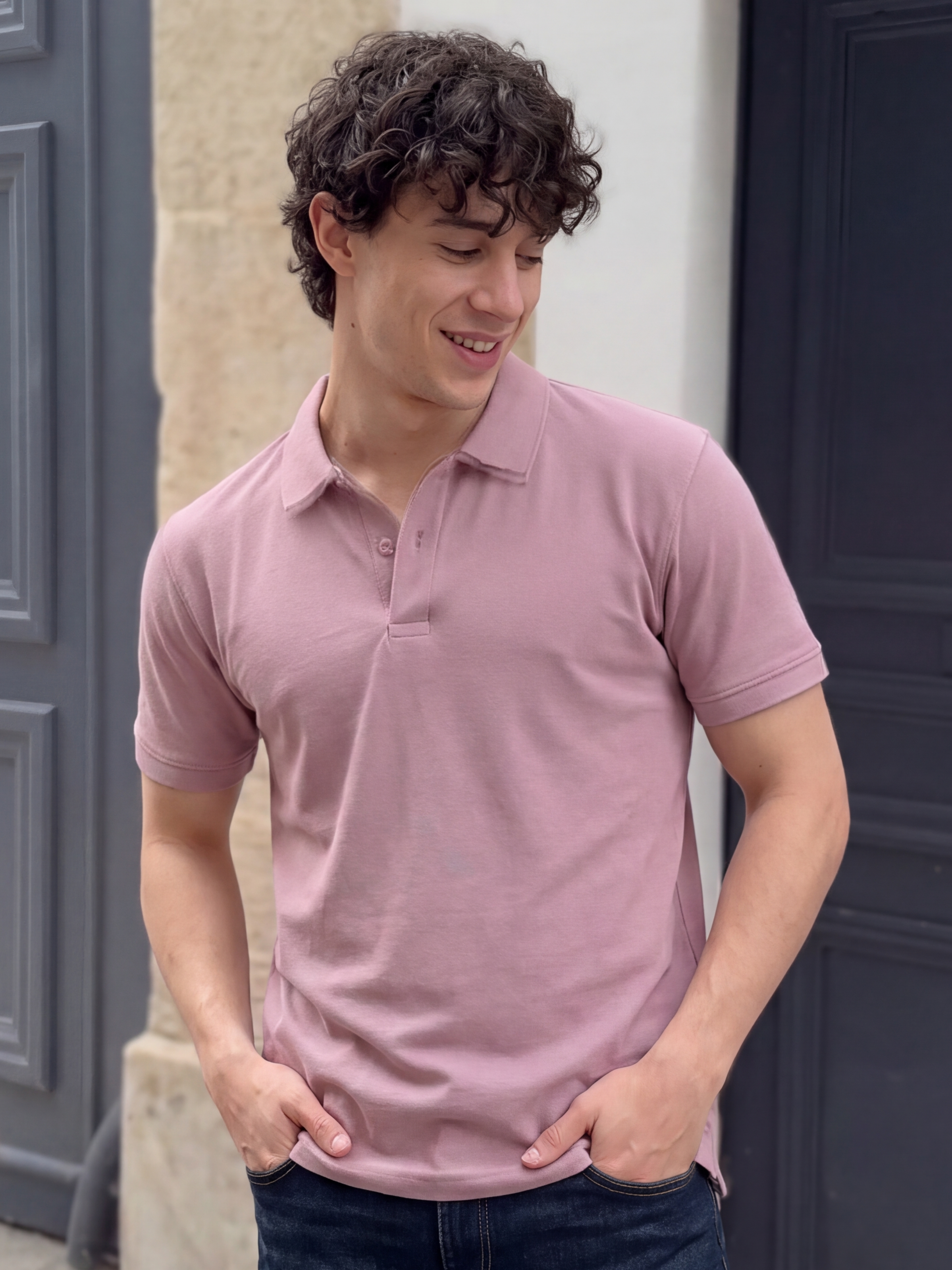 Mauve Solid Regular Fit Polo T-Shirt for Men - Image 1