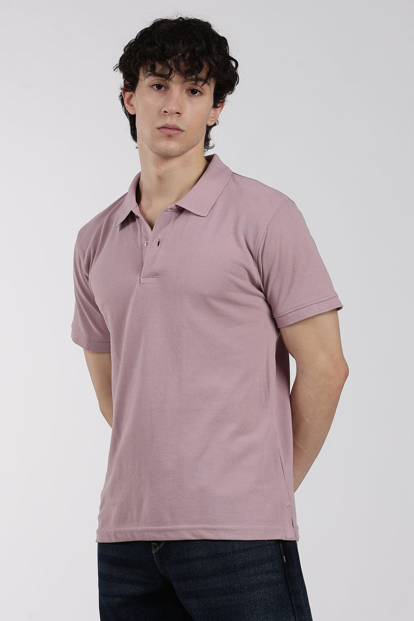 Mauve Solid Regular Fit Polo T-Shirt For Men - Image 2
