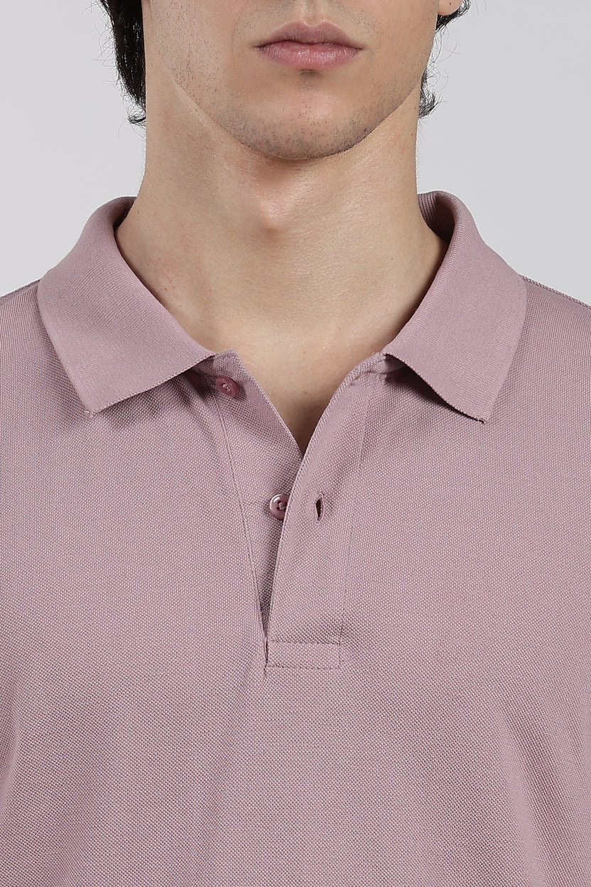 Mauve Solid Regular Fit Polo T-Shirt For Men - Image 3