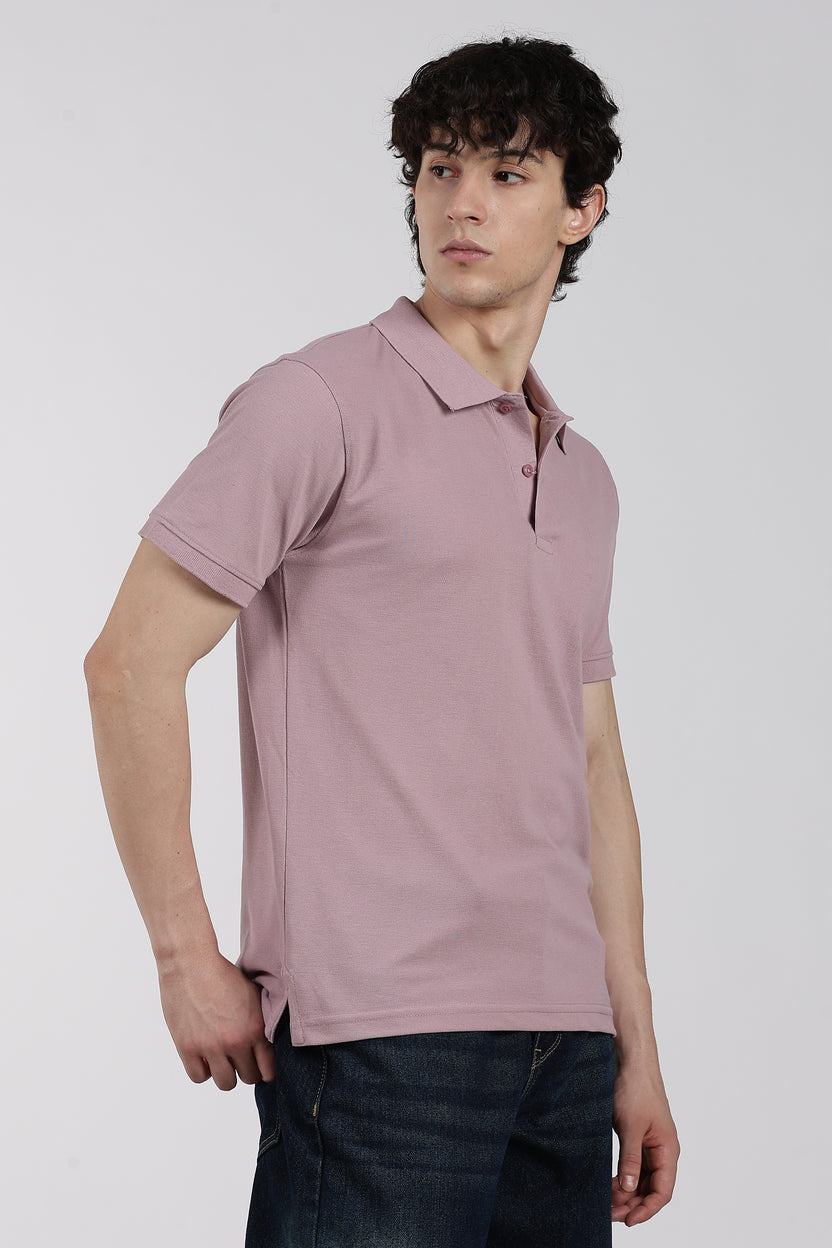 Mauve Solid Regular Fit Polo T-Shirt For Men - Image 4