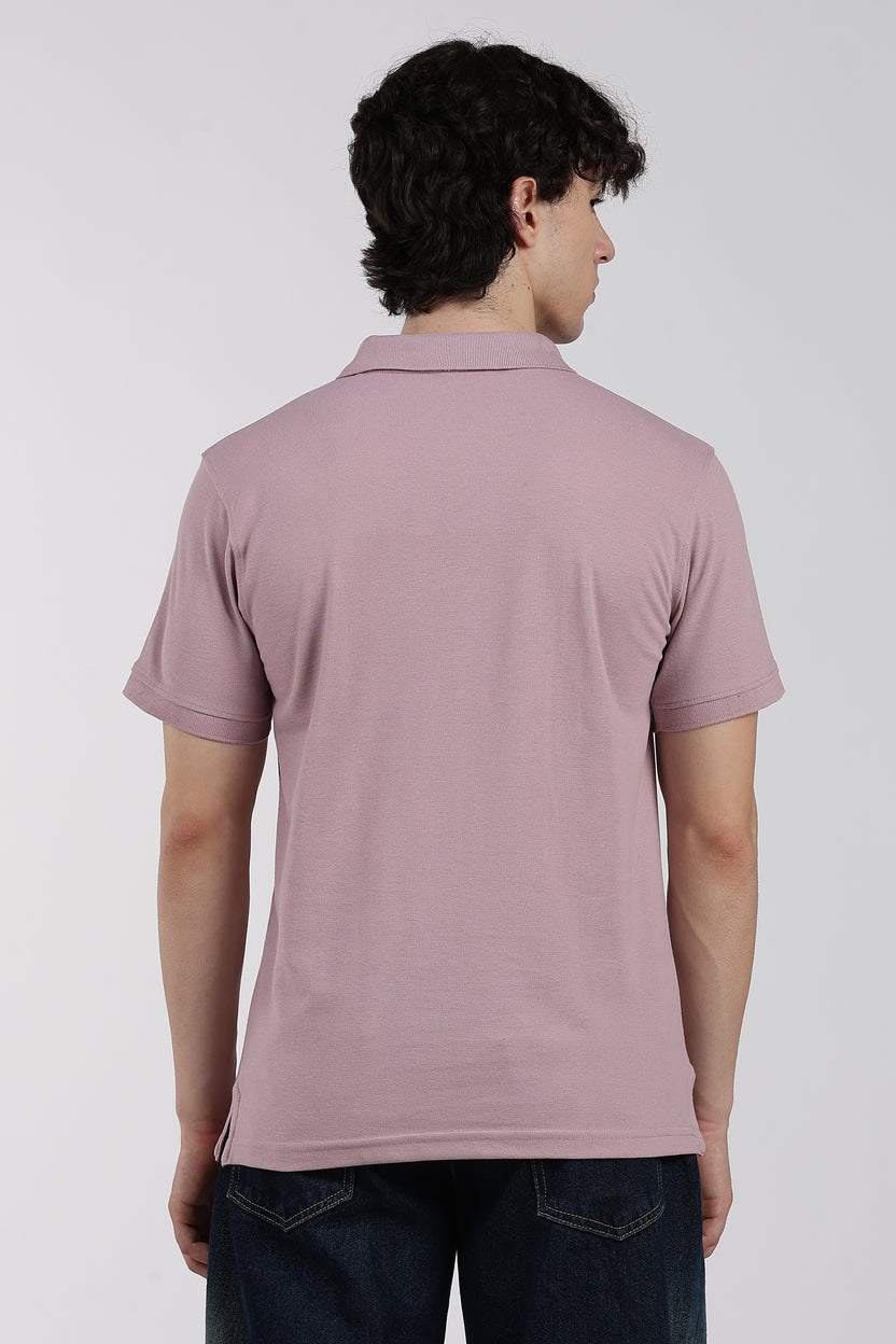 Mauve Solid Regular Fit Polo T-Shirt For Men - Image 5
